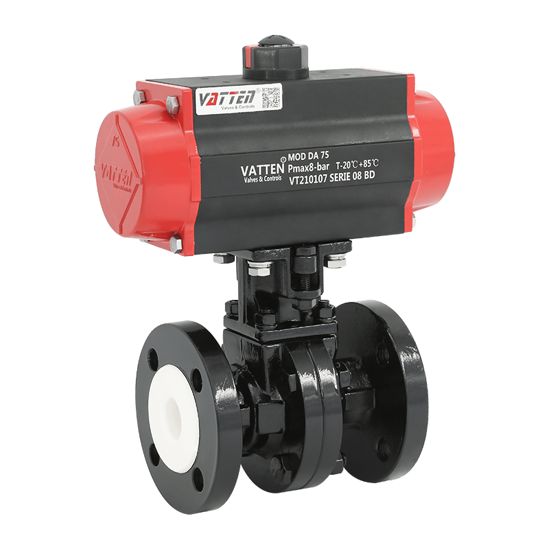 Pneumatisk fluorfodrad, flänsad kulventil